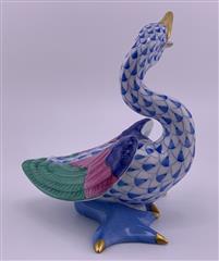 Herend Honking Goose in Blue Porcelain Figurine